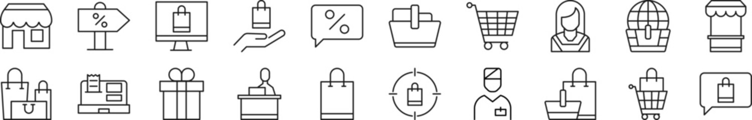 Seller Linear vector icons collection. Editable stroke. Simple linear illustration for web sites, newspapers, articles book