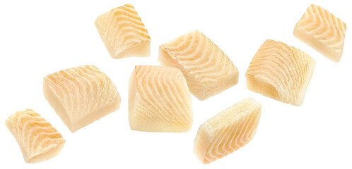 Flounder fish fillet pieces isolated on white background