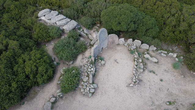 Giants' grave S'Ena e Thomes built during the bronze age by the nuragic civilization, Doragli, Sardinia, Italy.