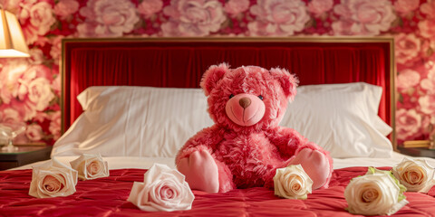  Bear Surrounded by Roses on a Luxurious Bed