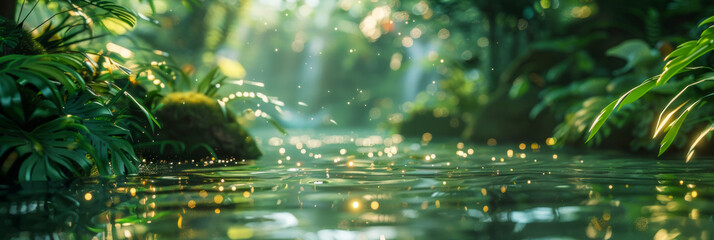 Small forest stream surrounded by lush greenery