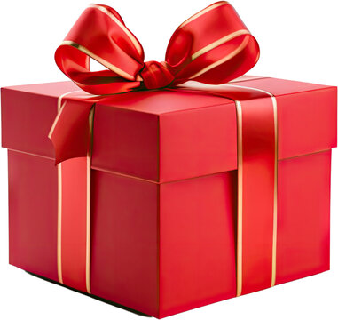 A gift box with a red ribbon on top