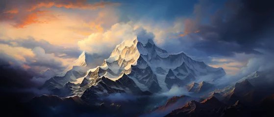 Gordijnen An expressive oil painting of a majestic mountain range © khan