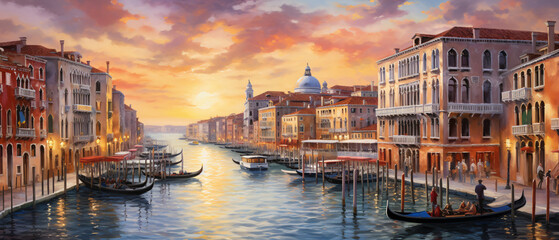 An oil painting of Venetian architecture and water - obrazy, fototapety, plakaty