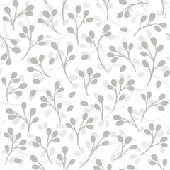 messy layered delicate pastel gray green botanical elements spring season holiday vector seamless pattern on white background - 756644554