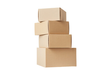 cardboard boxes of different sizes isolated on a transparent background 