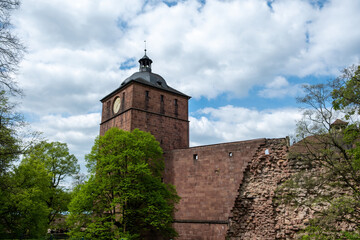Fototapeta premium Heidelberg Castle, Heidelberg Schloss Gate or Clock Tower, Germany. Seltenleer prison tower.