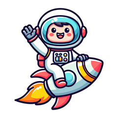 Obraz premium cartoon cute boy ride rocket spaceship icon character