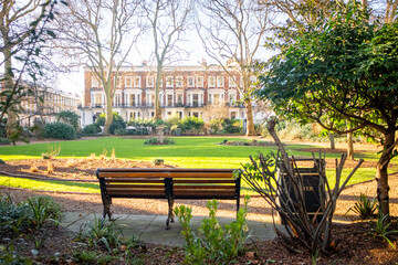 LONDON-  Beautiful London garden square in Kensington Chelsea area of central West London