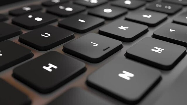 A closeup image of a black keyboard with white keys, a common input device found on laptops and personal computers. This peripheral is an essential office equipment and laptop accessory
