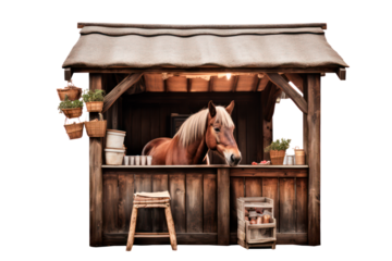 small stall with horse on transparent background, png file