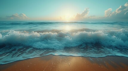 Beautiful seascape. Seascape with blue sky and clouds. Panorama of the sea and sandy beach