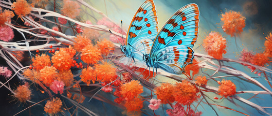 Art Oil painting color The butterfly Thailand  Stamen