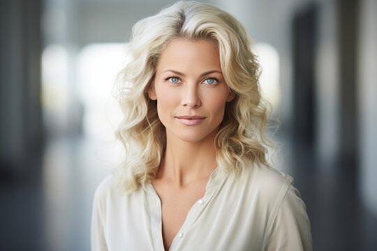 Elegant mature woman with loose blond hair