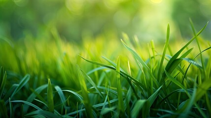 close-up photo captures the vibrant lush green grass, set against a softly blurred background