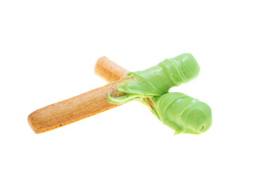 biscuit stick with pistachio cream isolated