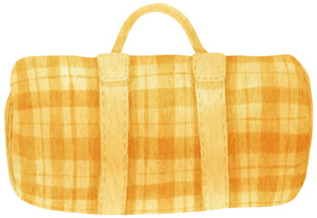 yellow Checkered Beach towel picnic blanket in watercolor - obrazy, fototapety, plakaty