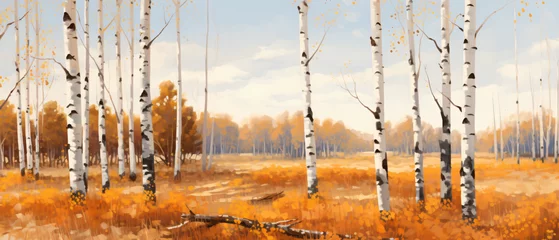 Foto op Canvas Autumn landscape with birch grove panoramic view.  © khan
