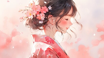Fototapeta premium 春色の着物の女性_1