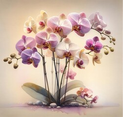 Watercolor illustration Orchid plants