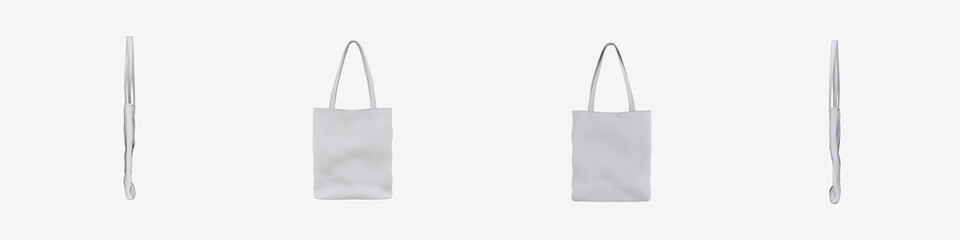 Modern shopper accessory white tote bag set 4 side view empty blank mockup design usage ready isolated printed logo showing bags with handles 3d image