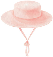 Cute Pink Hat watercolor illustration for Summer Decorative Element