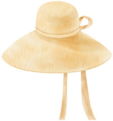 Straw Floppy hat watercolor illustration for summer fashion