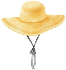 Cute Yellow Straw Hat watercolor illustration for Summer Decorative Element