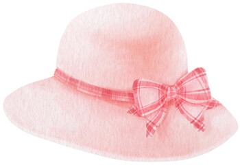 Cute Pink Hat watercolor illustration for Summer Decorative Element