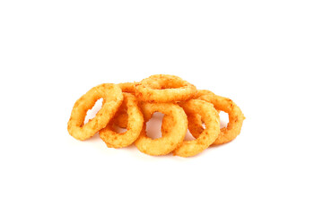 Fried onion rings isolated on white.