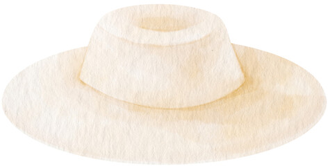 Cute White Straw Hat watercolor illustration for Summer Decorative Element