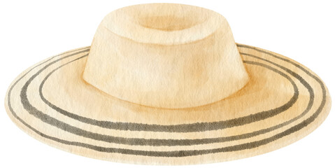 Straw Hat watercolor illustration for fashion outfit item