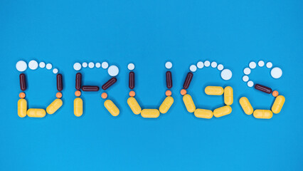 Colorful drugs, antibiotic capsules. Vitamins,pharmaceutical industry,healthcare