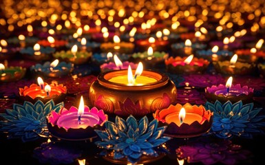 Happy diwali. Traditional indian oil lamps for diwali festival.