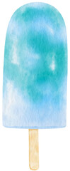 blue popsicle ice cream in watercolor summer decor element