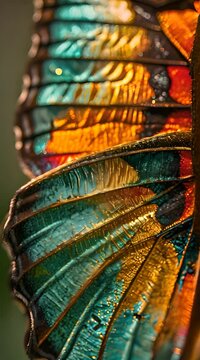 a close up of a colorful butterfly wing