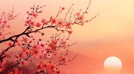 Obraz na płótnie Canvas Sunset Bloom: Peach Blossoms and Evening Sky