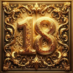 Luxurious 18th Birthday Gold Glitter Number