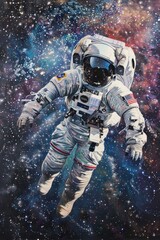 Astronaut floating in outer space against the backdrop of the galaxy	