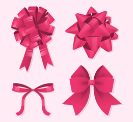 Lazos, vector set of gift, decorative, pink, birthday and Christmas bows