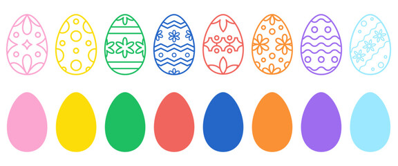 Colorful Easter eggs set on transparent background. Vector design elements for holiday card, banner, poster