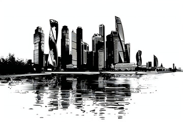 Moscow-city, Russia. Moscow International Business Center, skyscraper, urban, illustration,, city skyline silhouette
