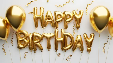 Möbelaufkleber Gold balloons spell out happy birthday in stylish font for a luxurious event © Nadtochiy