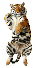 Big tiger lying on back top view isolated on white or transparent background, png clipart, design element. Easy to place on any other background.