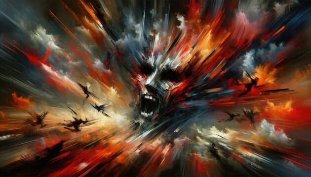 Explosive Skull Chaos Abstract Digital Artwork © dragon_fang