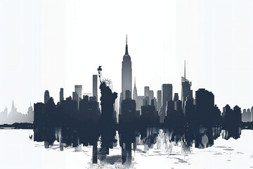 city skyline, reflection, NY, black and white, grunge,  silhouette, skyline, skyscraper, usa