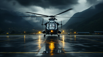 The moment a helicopter touches down on varied helipads - obrazy, fototapety, plakaty