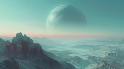 Alien World with Majestic Rings and Mountain Range