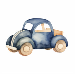 a cute wooden toy car for a baby clipart , watercolor сreated with Generative Ai