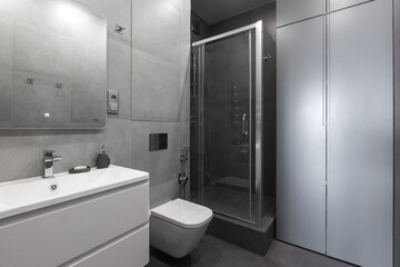 modern bathroom room with toilet and washing machine